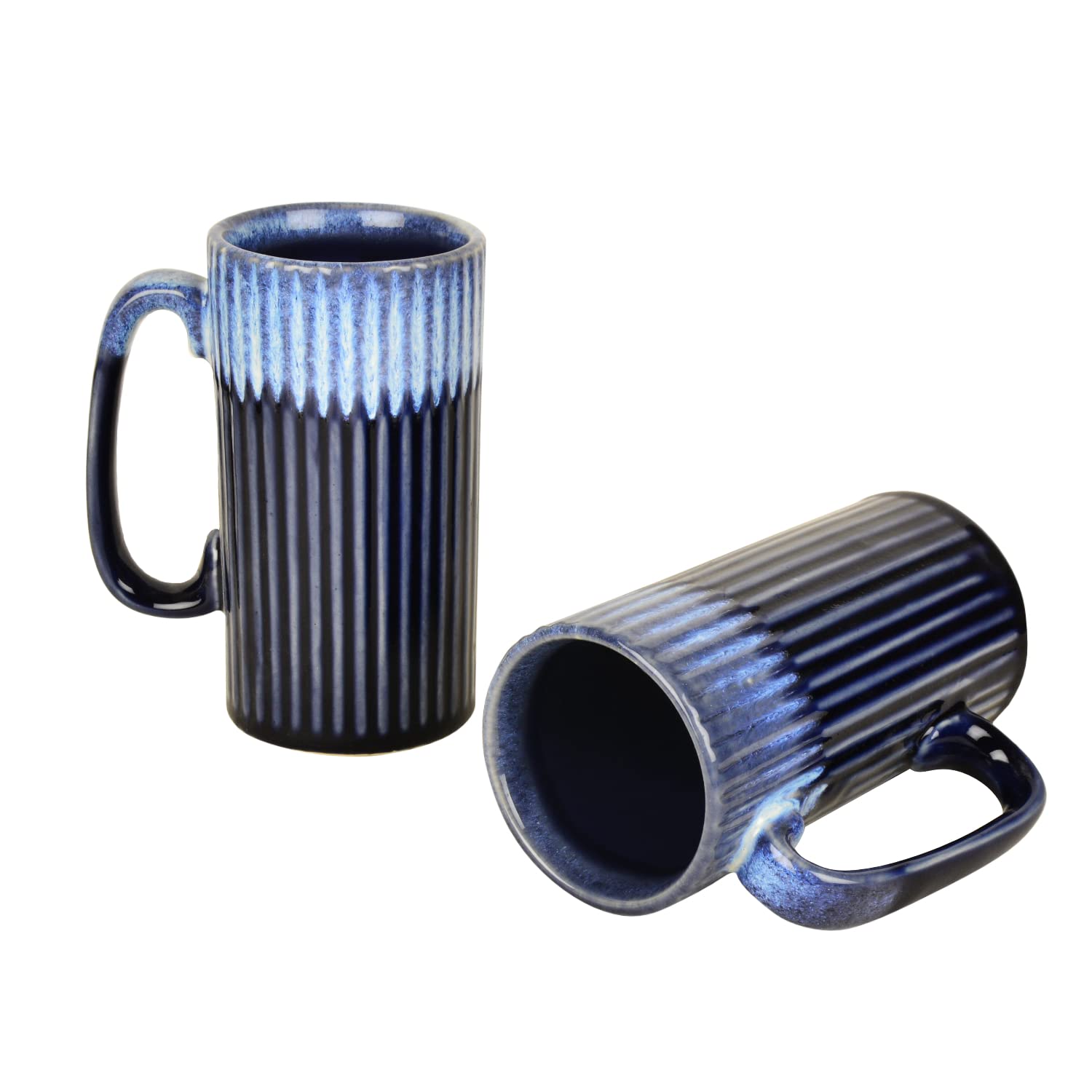 Studio Pottery Dual Tone Beer Mugs Set Of 2 - Prussian Blue, 550ml Each | Beer Mugs, Milk Mugs - Luxurious Midnight Blue