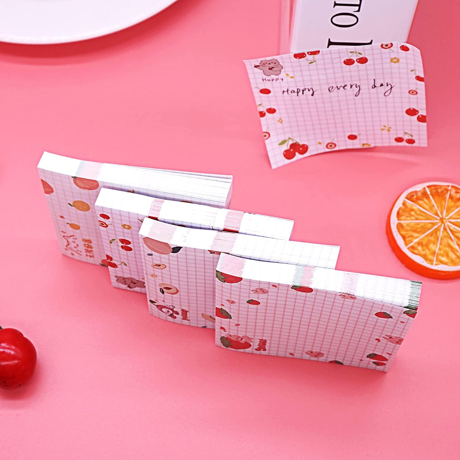 Sticky Notes 4 Pads X 80 Sheets Pad Self Stick Note Pads & 4 Unique Cute Patterns, Fruits Design