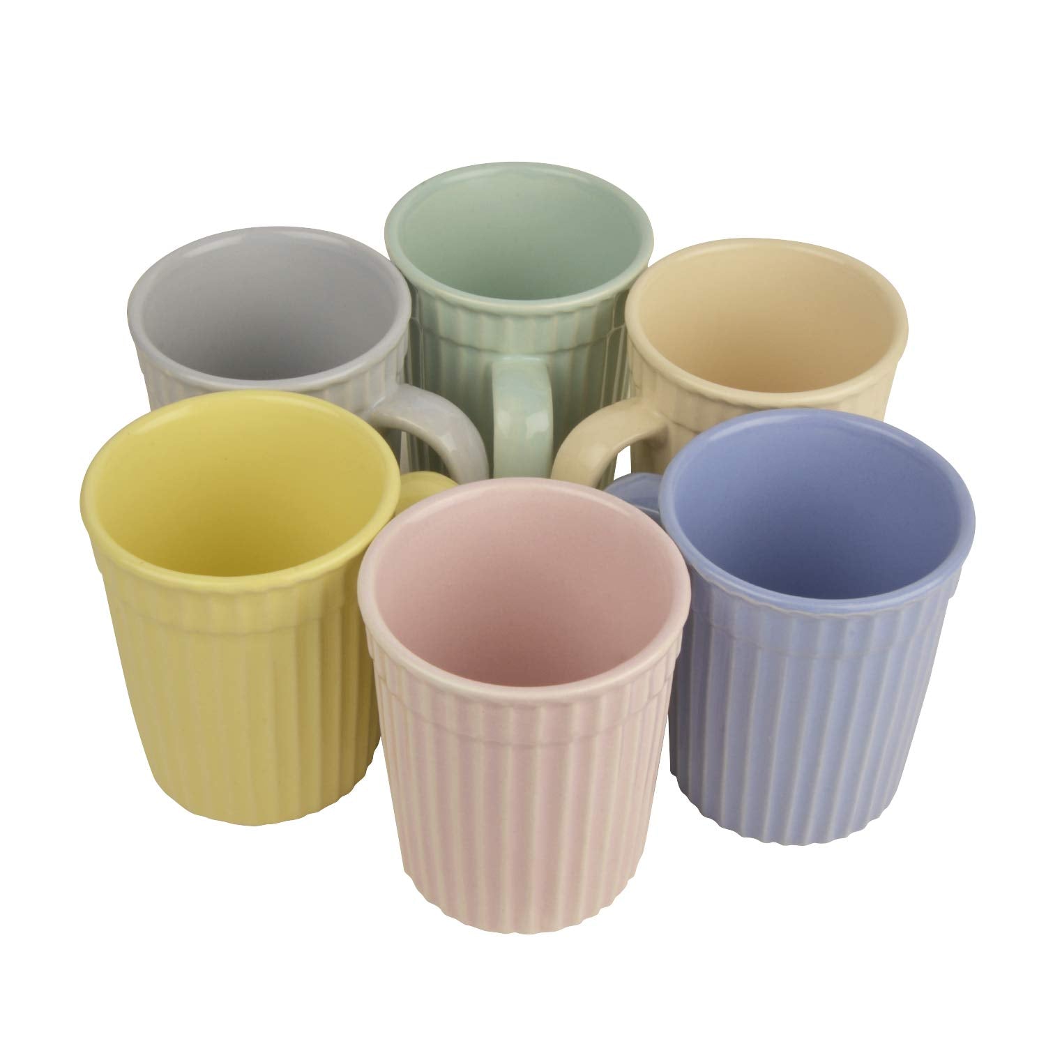 Ceramic Coffee Mugs Set Of 6 - 300ml Each, Multicolor | Milk Mugs - Chai Cups - Tea Cups & Mugs