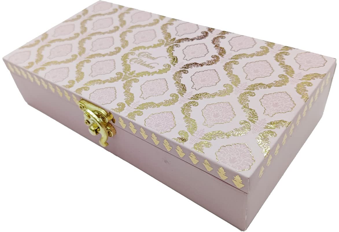 Designer Wodden Fancy Shagun Gift Boxes For Wedding, Shagun Cash Box Or Money Box With Mgi Printing For Wedding, Engagement, Holi, Diwali, Baby Showers, Colour - Cream, Pack Of 2