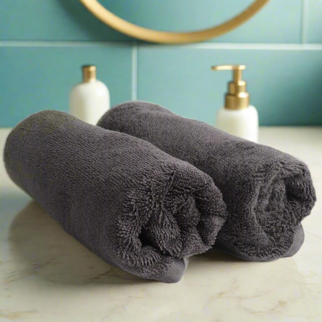 Heelium Bamboo Hand Towel 600 Gsm | Ultra Absorbent & Anti-Bacterial 3x Softer Than Cotton Towels | Pack Of 2 - Grey