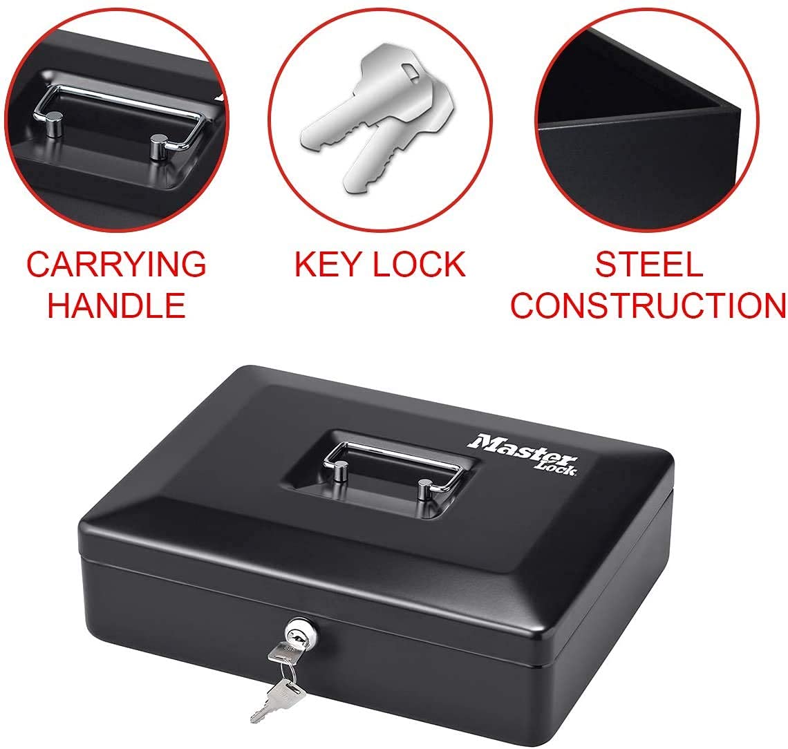 Steel Cash Box With Key Lock A Reliable Metal Money Organizer With Removable Tray & Lockable Cover 12 -Inch, Material - Metal, Colour - Black