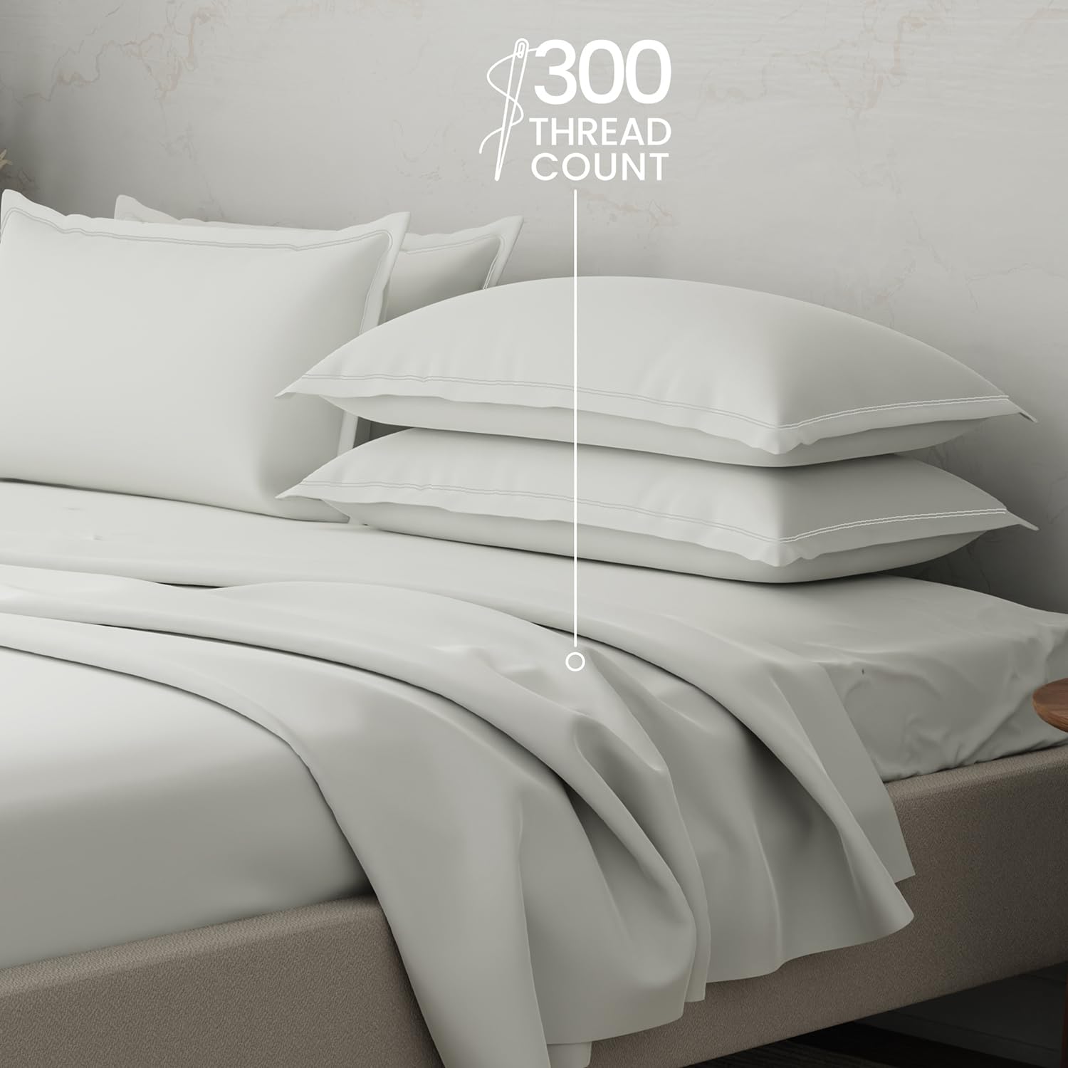 100% Cotton Plain Bedsheet Set With 4 Pillow Covers - 108 X 108 Inches, White | 300 Thread Count - Gift For Weddings Or Anniversary King Size Bedsheet