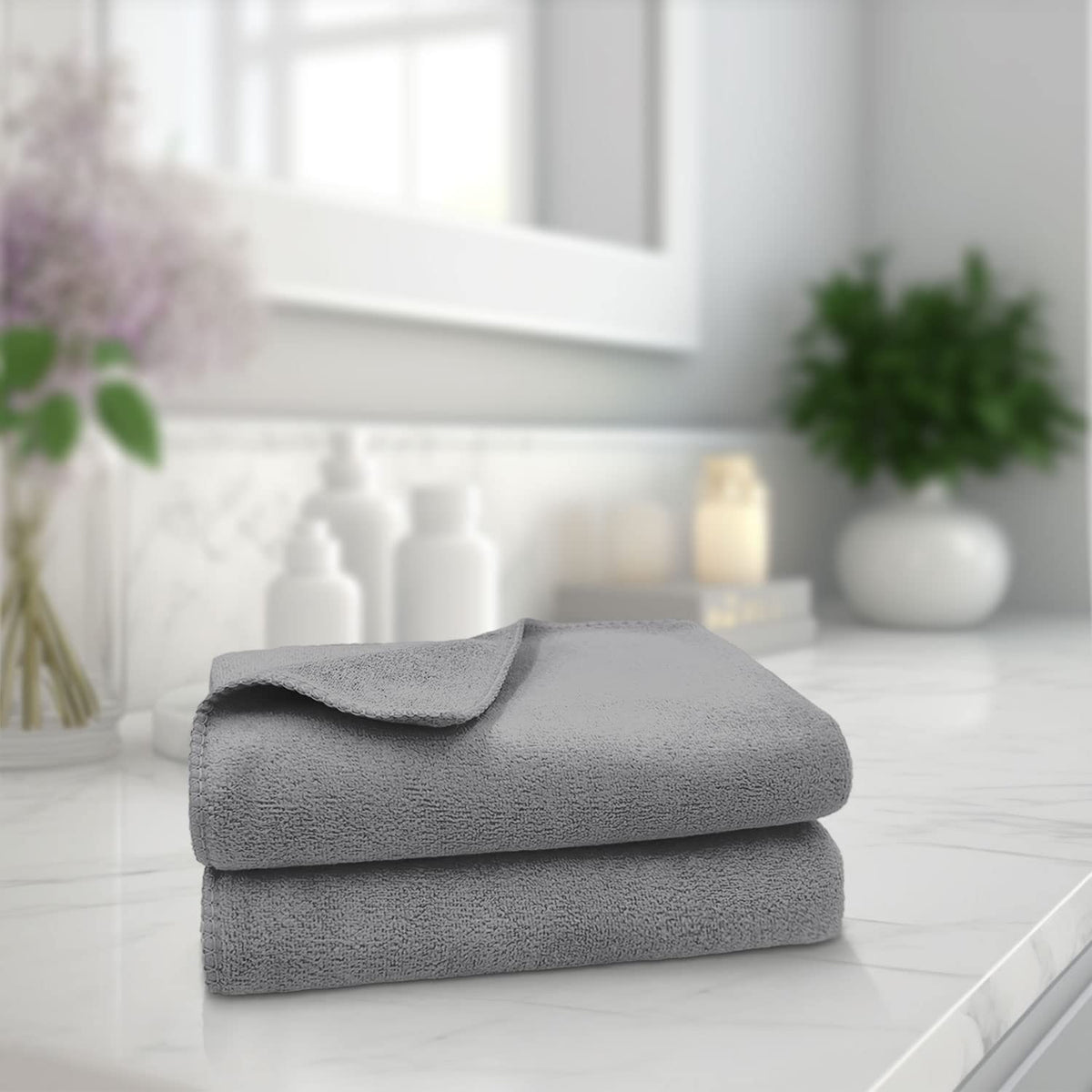 Sassoon Venir Microfiber 2 Piece Hand Towels 450 Gsm | Absorbent & Quick Dry Multipurpose Hand Towels (Grey)