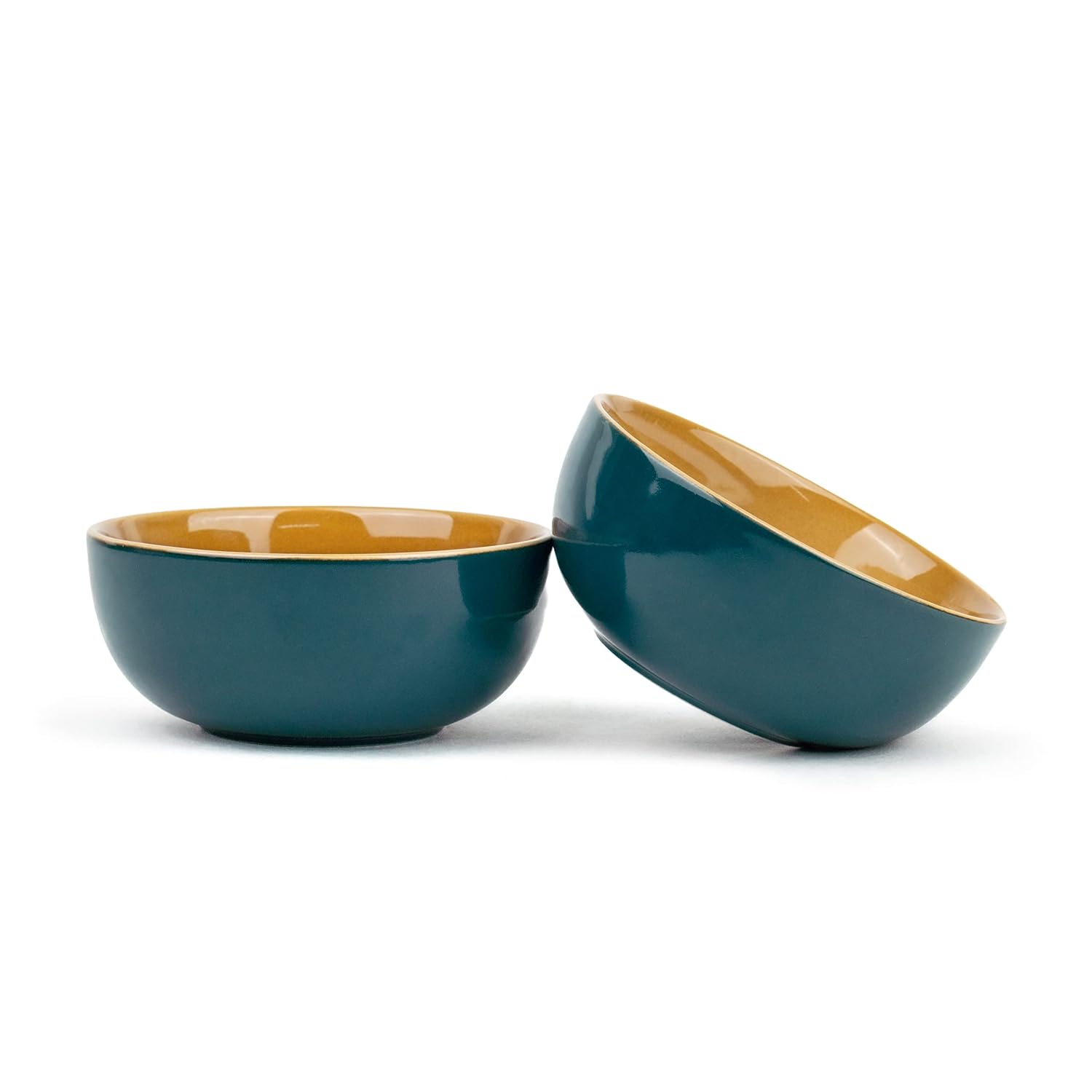 Ceramic Bowl Set Of 4 Pieces For Snacks - 330ml Each, Teal Green | Maggie Bowl, Noodle Bowl With Glossy Finish - Premium Stoneware | Microwave Safe & Dishwasher Safe