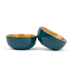 Ceramic Bowl Set Of 4 Pieces For Snacks - 330ml Each, Teal Green | Maggie Bowl, Noodle Bowl With Glossy Finish - Premium Stoneware | Microwave Safe & Dishwasher Safe