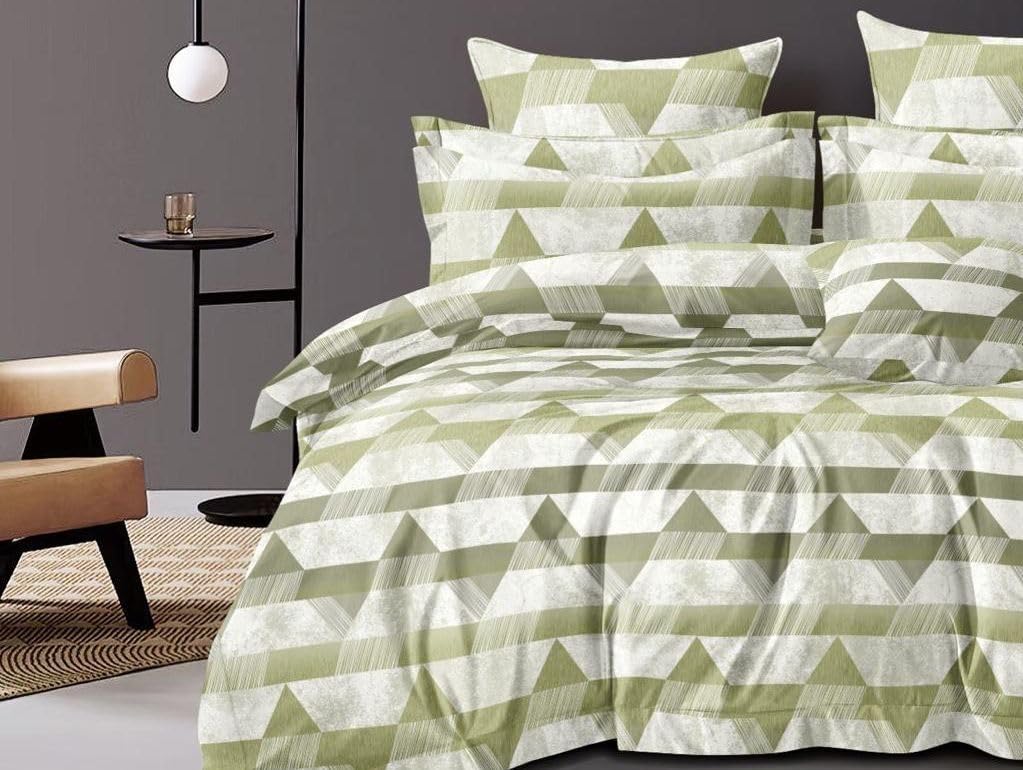 Double Bedsheet For King Size With 2 Matching Pillow Covers - 108 X 108 Inches, Green & White | Glace Cotton Printed Bedsheet Lightweight, Soft & Smooth - Ideal For Home, Guest House