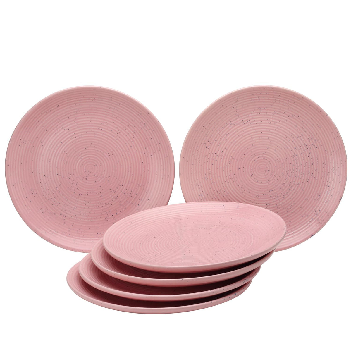 Reactive Hand Glazed Ceramic Stoneware Dinner Plates Set Of 6 - 10.6 Inches Large Size, Pastel Pink | Microwave & Dishwasher Safe - Serving Plates For Dining & Gifting