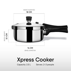 Xpress Cooker Triply Broad Pressure Cooker | Induction Cooker, Outer Lid Pressure Cooker, 2.5 Liters