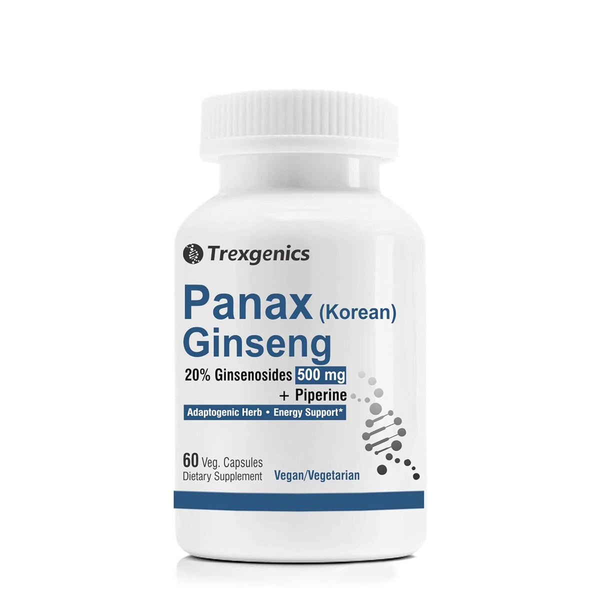 Trexgenics Panax Red Korean Ginseng 20% Ginesenosides 500mg Premium With Bio-enhancer Piperine 5mg Adaptogen, Immunity, Energy, Cognitive Function | 60 Veg Capsules 100gm 0.2lbs