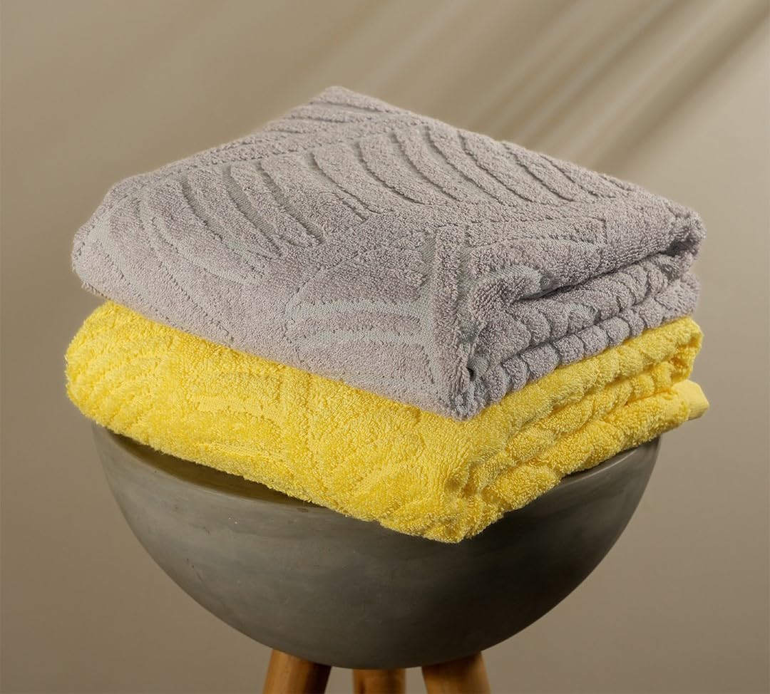 Musa Banana Bath Towels 400 Gsm | Towels With Free Bag Terry Towels Large Size | Super Soft & Super Absorbent (Shadow Grey + Golden Sunshine) Pack Of 2