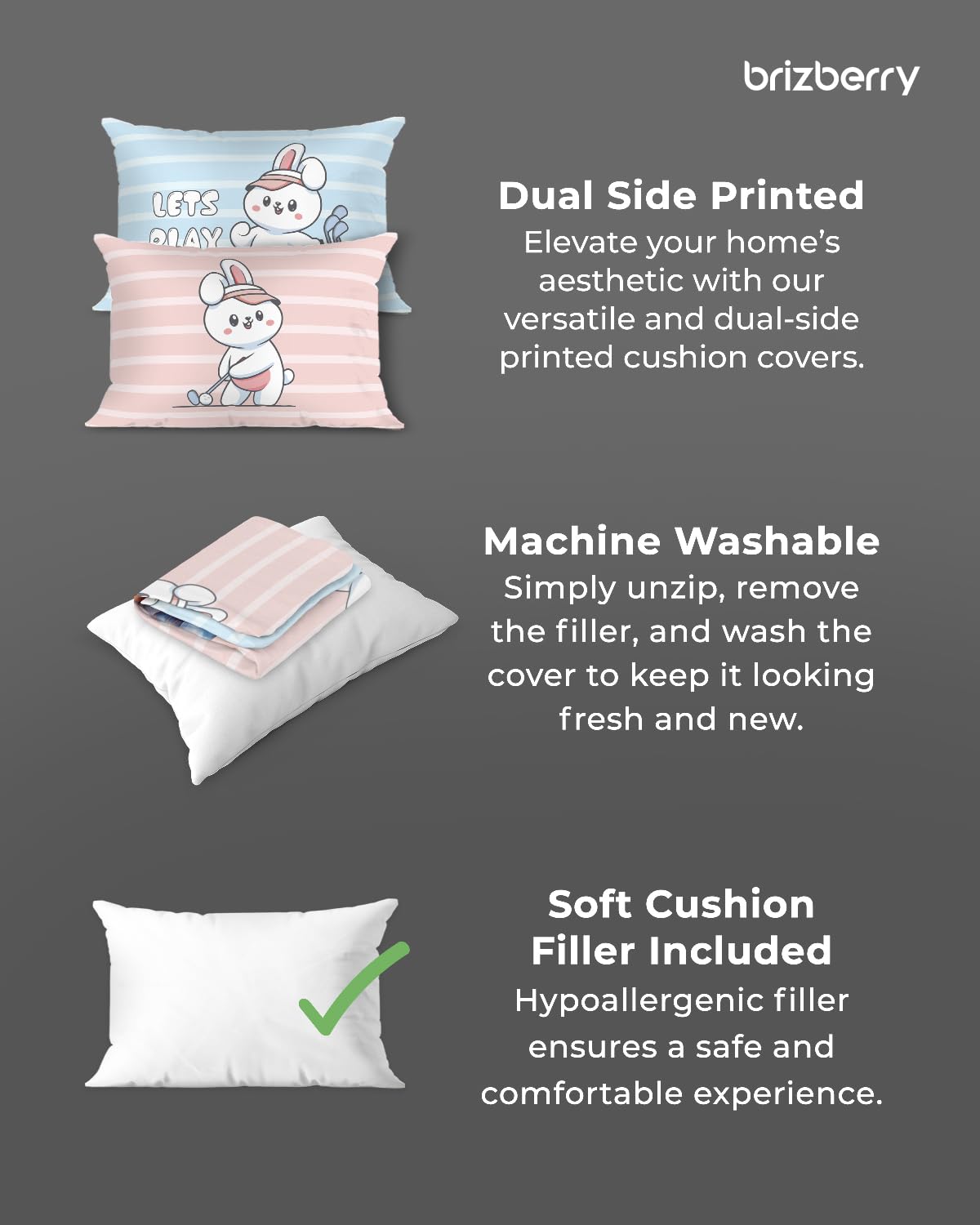 Kids Pillow Cushion With Super Soft Fabric, Animal & Cartoon Prints - 12x18 Inches | Dual Sided Design, Durable & Easy Care | Large & Versatile, Multi-Purpose, Made In India - Design 17