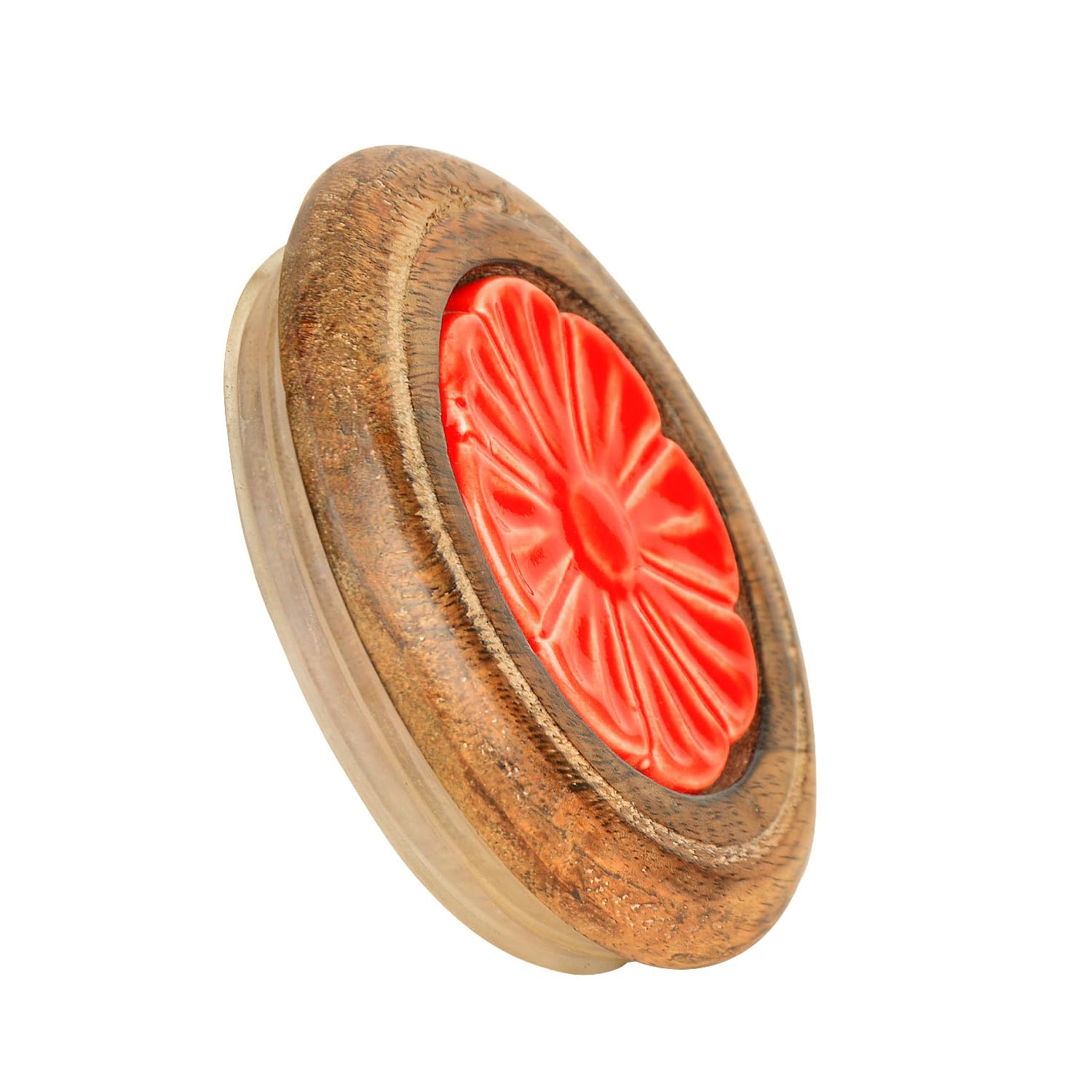 Hand Glazed Multi Utility Storage Airtight Ceramic Jar With Wooden Lid 1000ml, Red | Airtight Ceramic Kitchen Canister - Cookie Jar - Pickle Storage Container, Burni