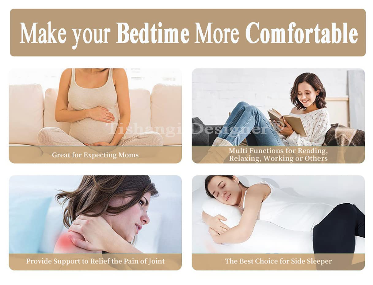 Soft Microfiber Hug Pillow For Sleeping, Full Body Pillow, Beige - 54 X 18 Inch | For Pregnant Women Cushion, Long Pillow, Maternity Support, Large Bed Pillows With Cover, Multipurpose Use