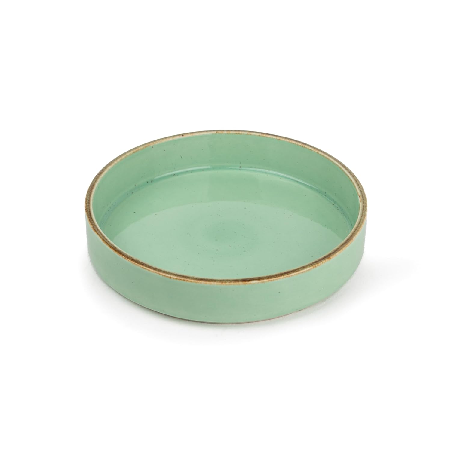 Stackable Ceramic Pasta Bowl Set Of 2 Pieces - 22cm, Mint Speckle | Ceramic Pasta Plate With Matte Finish | Deep Plate - Ceramic Bowl | Pasta Serving Plate