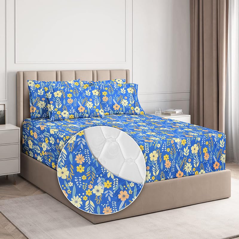 1 King Fitted Bedsheet With 2 King Size Pillow Covers - 78 X 72 +12 Inches, Multicolor | Cotton Elastic Fitted With Deep Pocket 220 TC Wrinkle Free & Breathable Super Soft