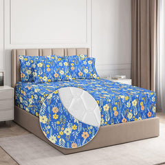 1 King Fitted Bedsheet With 2 King Size Pillow Covers - 78 X 72 +12 Inches, Multicolor | Cotton Elastic Fitted With Deep Pocket 220 TC Wrinkle Free & Breathable Super Soft