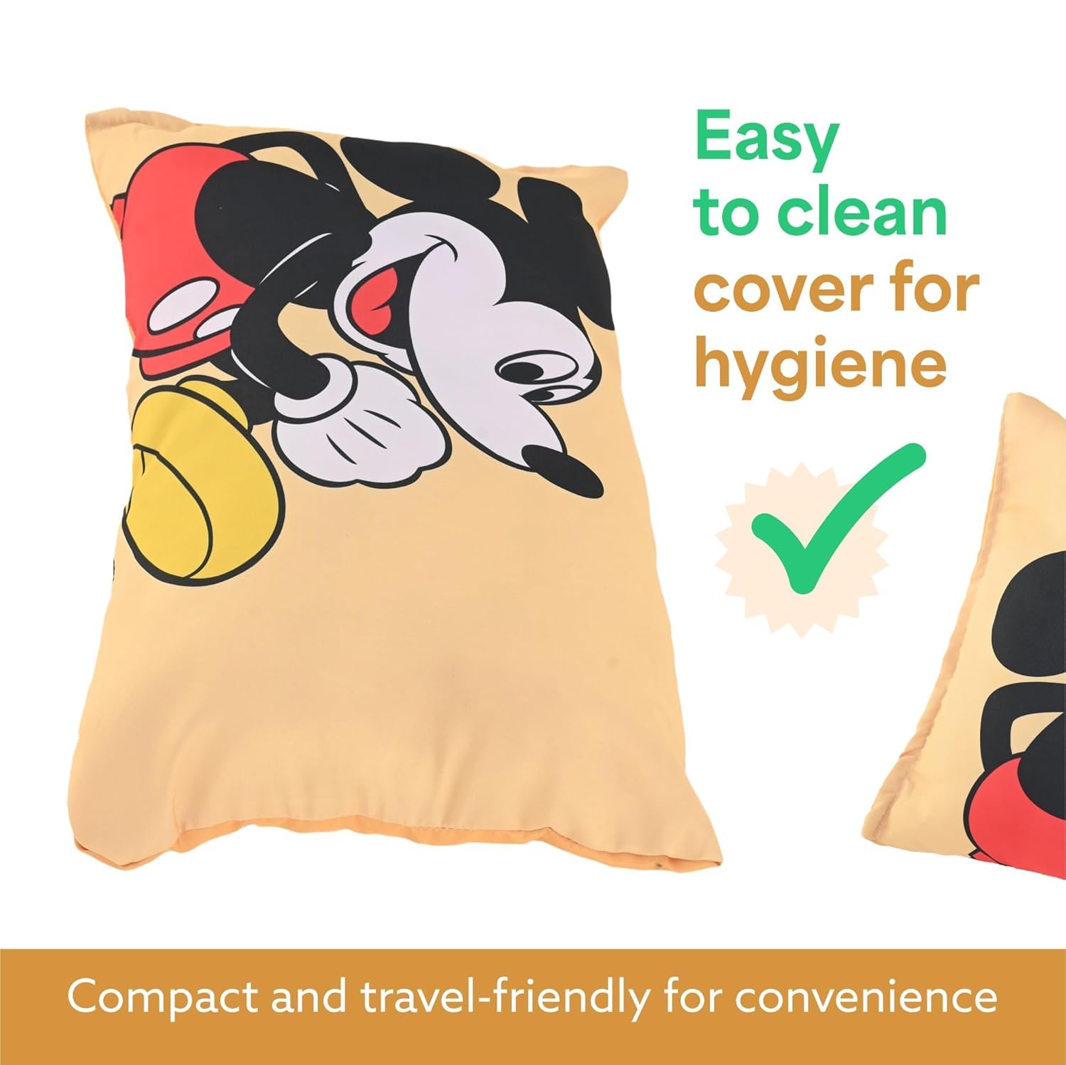 Kids Pillow, For Boys & Girls, Disney Mickey - Yellow - 12 X 18 Inch | Soft Microfiber Cushion & Pillow Filler For Sleeping Toddlers | Gentle Neck & Head Support For Comfort - Pack Of 2