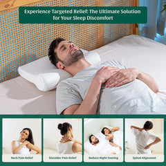 Cervical Contour Memory Foam Pillow, Orthopedic Bed Pillow For Sleeping, White | For Pain Relief With Washable Zippered Pillow Cover | Eco-Friendly, Adjustable, Removable Cover