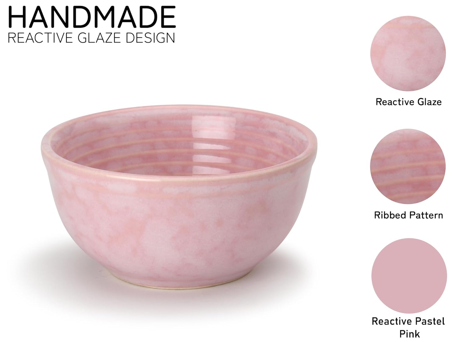 Hand Glazed Ceramic Serving Small Bowl Set Of 4 - 180ml Each, Pastel Pink | Microwave & Dishware Safe - Serving Katori Set