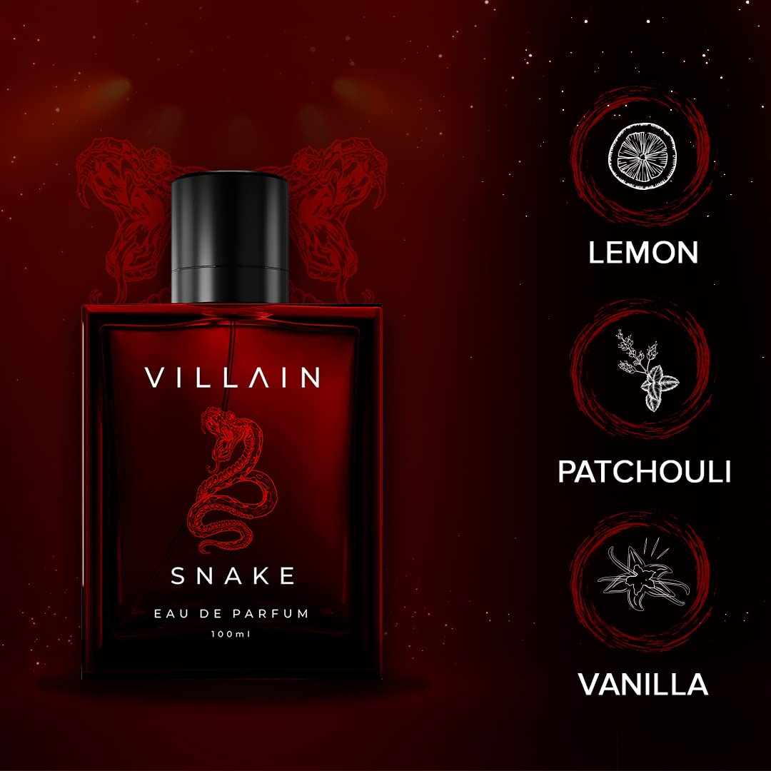 Villain Snake Eau De Parfum 100ml 3.4 Fl.oz. Strong, Smoky, Sexy & Masculine Fragrance | Best Gift For Men