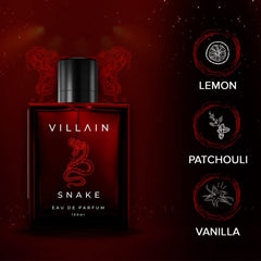 Villain Snake Eau De Parfum 100ml 3.4 Fl.oz. Strong, Smoky, Sexy & Masculine Fragrance | Best Gift For Men