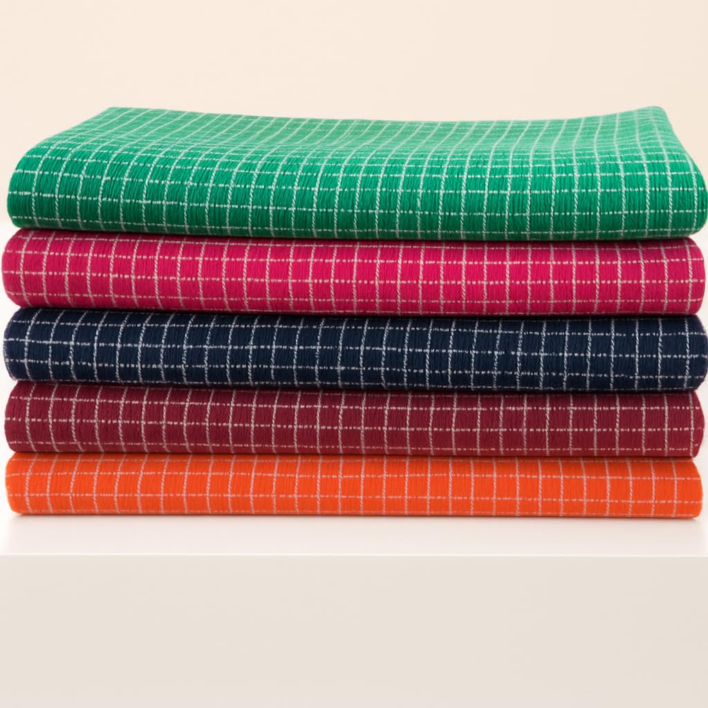Checkered Cotton Bath Towels 1600 Gsm (Green, Pink, Navy, Burgundy & Orange) - Set Of 5