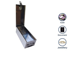 Stainless Steel Locker Boxes, Jewellery Boxes, Check Book Box, Cash Box, Bank Locker Box, Peti Size - 10 Inch Cash Box L-26.5cm, W-11cm, H-8.5cm, With Pre Fited Lock & 2 Key, Feature - Portable