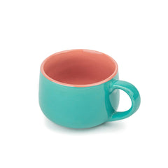 Ceramic Medium Cup Set Of 2 - Sea Green & Dark Pink, 320ml Each | Cup Set Of 2 For Coffee & Tea With Glossy Finish - Premium Stoneware Ceramic Cup | Microwave Safe & Dishwasher Safe