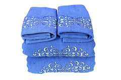 Comfigifts 100% Cotton 2 Bath & 2 Hand Towels 1400 Gsm | Soft, Absorbent, Lightweight Towels With Computerized Embroidery (Light Blue D2)