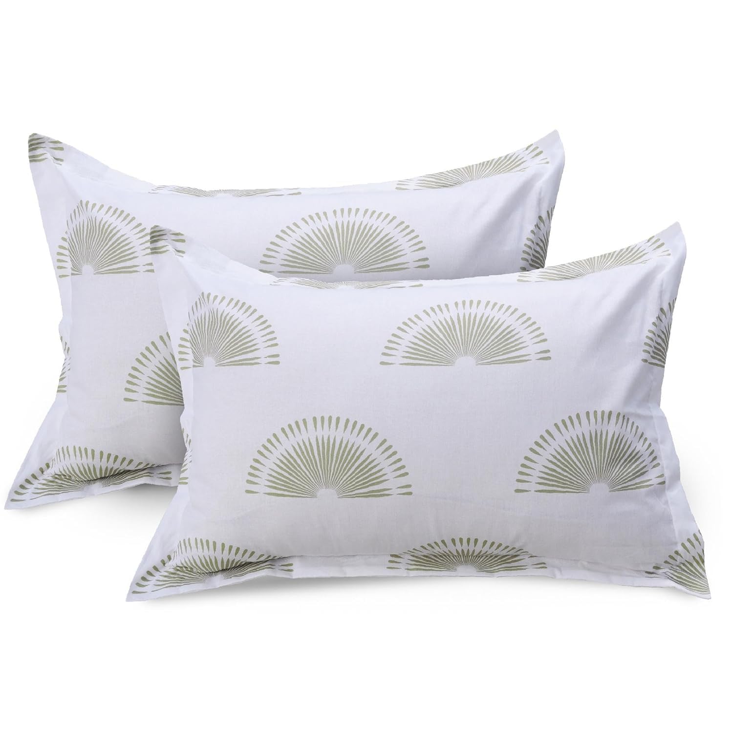Cotton 144 TC Bedsheets For King Size Bed With 2 Pillow Covers | 108 X 108 Inches, White & Green | Breathe Easy In Cotton Comfort