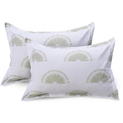 Cotton 144 TC Bedsheets For King Size Bed With 2 Pillow Covers | 108 X 108 Inches, White & Green | Breathe Easy In Cotton Comfort