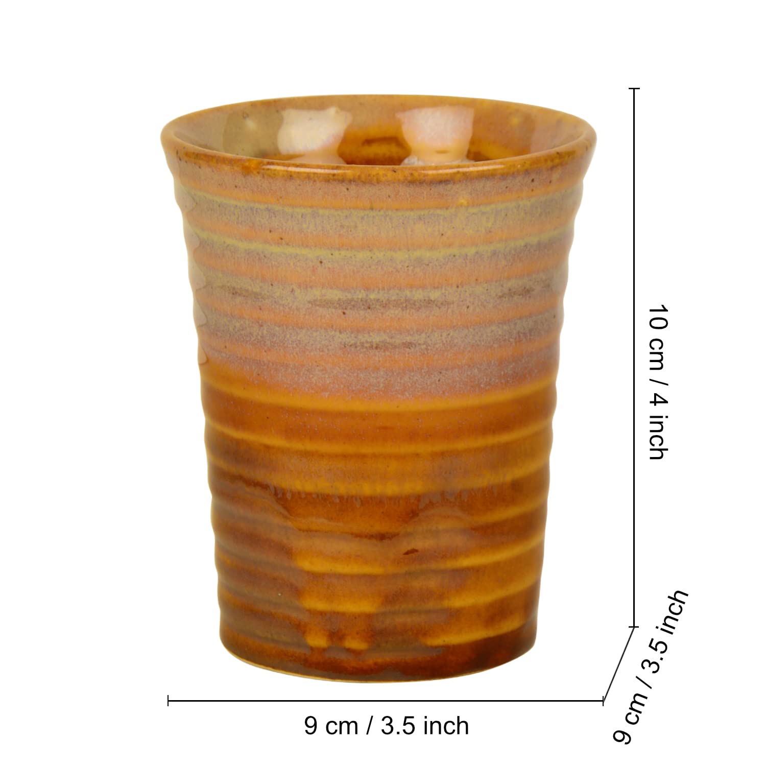 Studio Pottery Hand Glazed Dual Tone Ceramic Glasses Set Of 4 - Mustard, 300ml Each | Milk & Water Glasses