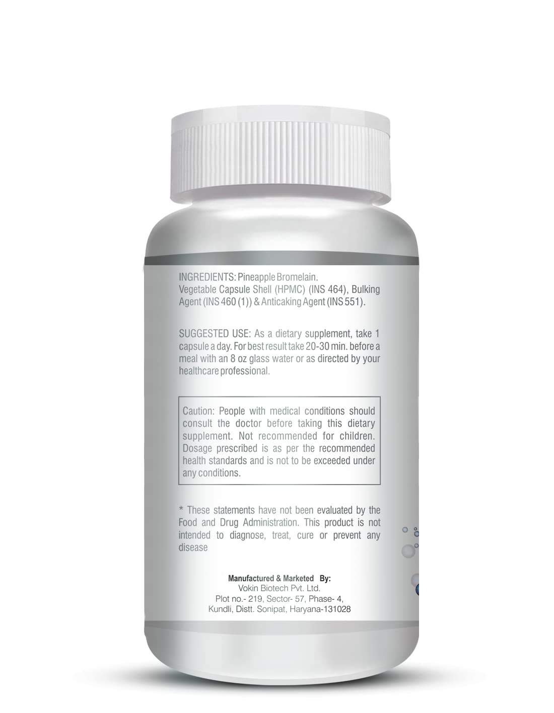 Vokin Biotech Bromelain Pineapple Digestive Enzyme- 2400 Gdu/ G - 500 Mg | 90 Capsules 150gm 0.3lbs