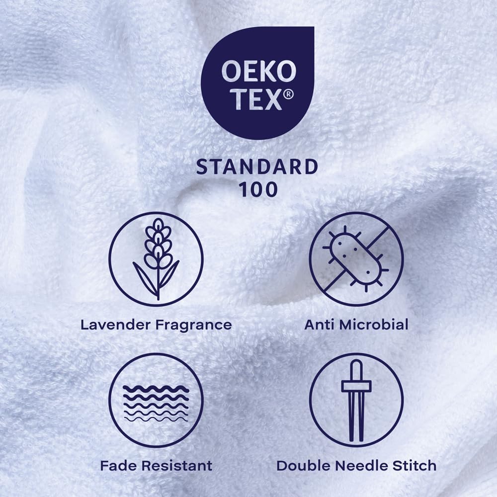 Feather & Spun Bamboo Cotton Bath Towel 600 Gsm | Anti Microbial Fade Resistant Double Needle Stitch Bath Towel (Pure Snow)
