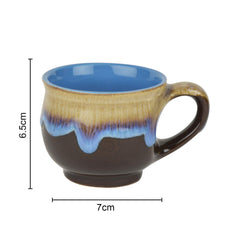 Studio Pottery Ceramic Flow Design Glazed Tea Cups Set Of 6 - Brown & Multicolor, 100ml Each | Chai Cups - Coffee Mug Set - Tea Cup Set