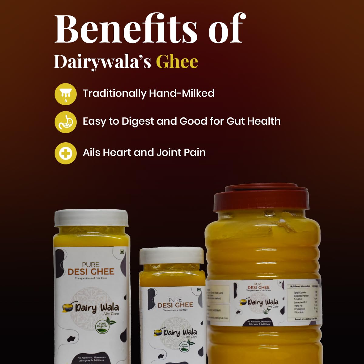 Organic Pure Desi Ghee By Dairywala | High In Protein Fiber Healthy Pure Desi Ghee Good For Digestive Health | (1 Litre) 33.8 Ounce | Jar Pack