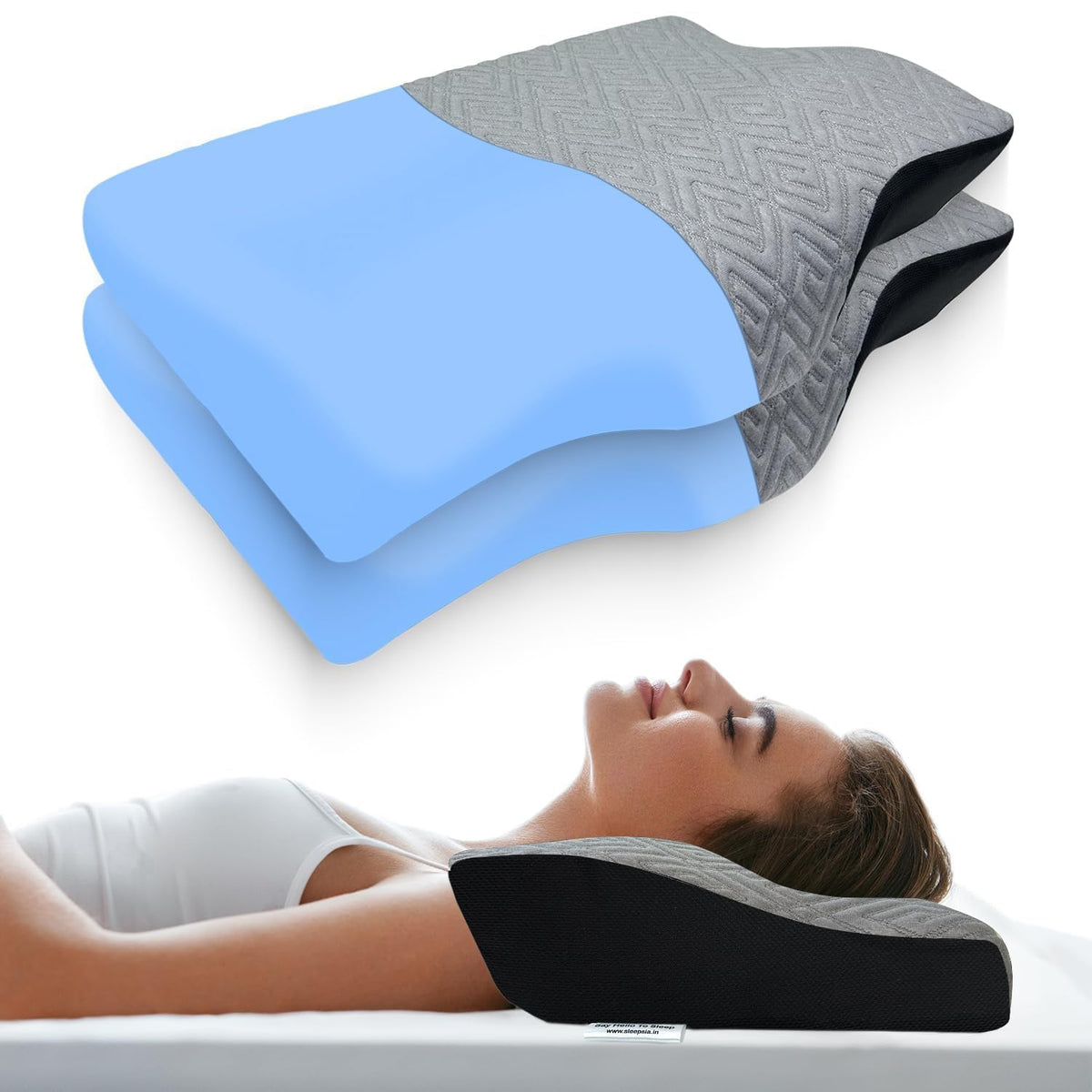 Cervical Pillow For Neck & Shoulder Pain Relief, Grey & Black Gel | Orthopedic Memory Foam Pillow, Cervical Pillow, Spondylitis | Ortho Neck Support Medical Pillow | Long Lasting - Pack Of 2