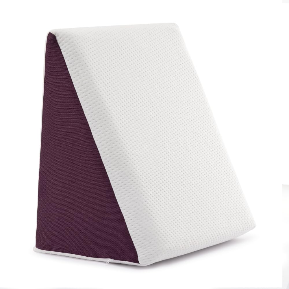 Wedge Cushion, Bed Pillow, Orthopedic Memory Foam Leg Pillow - White & Purple | Neck & Back Support Pillow, For Sitting & Sleeping, Pain Relief | Wedge Pillow, Multi-Purpose Use