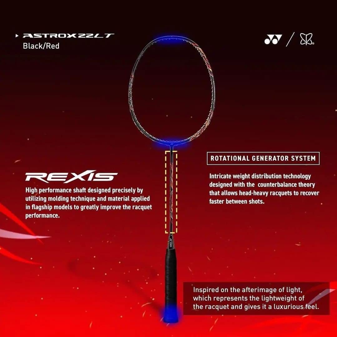 Yonex ASTROX 22LT Unstrung Badminton Racquet, G5 - 3F, Colour - Black & Red, Material - Graphite