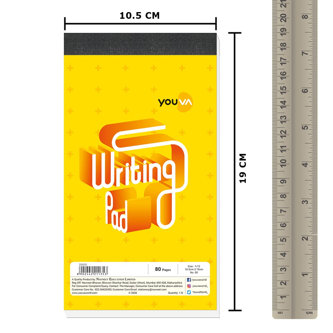 Patti Bound, Writing Pad, 10.5x19 Cm, Single Line For Everyday Use (Yellow) 80 Pages, Pack Of 5