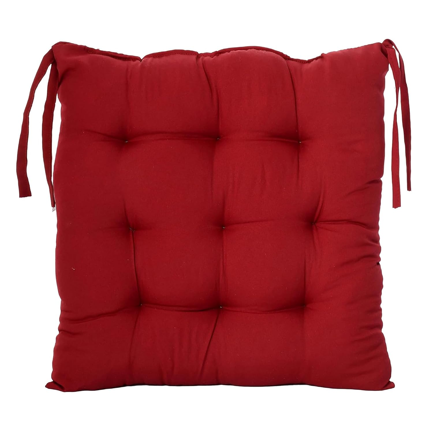 Chair Cushion Pad, Soft & Comfortable Sitting, Chair Pad - Maroon | Microfiber Square Chair Pad With Ties | Chair Seat Cushion For Office & Home | Furniture Cushion, Washable - Pack Of 4