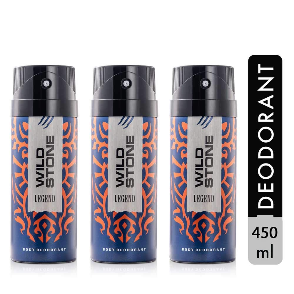 Wild Stone Legend Deodorants Body Spray For Men 450ml 15.2 Fl.oz. Pack Of 3 | Long Lasting Fragrance