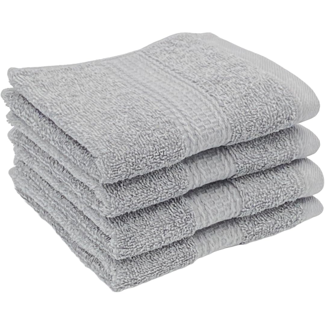 Patpug 100% Indian Ultra Soft Cotton Face Towel 500 Gsm | Napkin, Baby Face Towel, For Facewash, Gym, Travel, Hanky (Silver Grey) | Pack Of 4