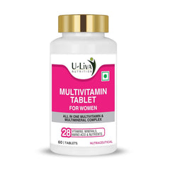 U-liva Nutrition Women's Daily Best Multivitamin , Energize, Fortify & Glow With Vitamin C, 11 & 16 Essential Nutrients For Energy, Immunity, Skin Health, Overall Health | 60 Tablets , 100gm 0.2lbs