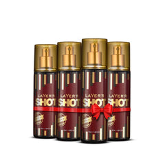 Layer'r Shot Gold Imperial Fragrant Body Spray For Men 50ml 1.6 Fl.oz. Each Pack Of 4 | Perfect For Gifting