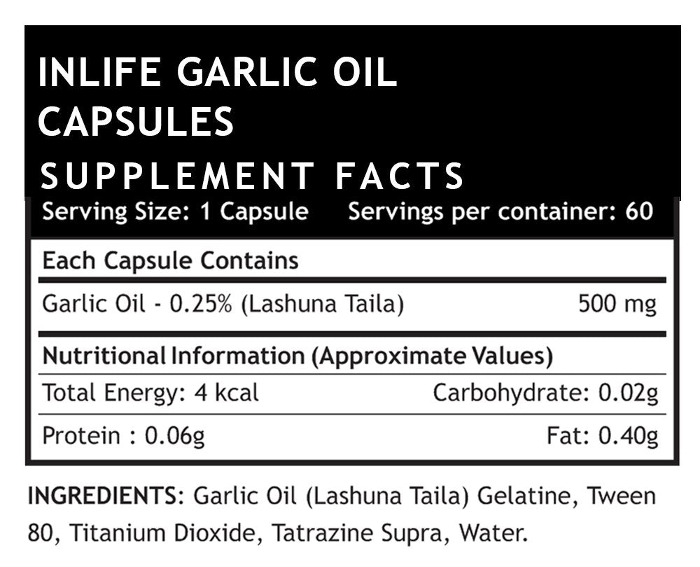 Inlife Natural Garlic Oil Capsules For Heart Health & Immune Support For Men & Women | 60 Liquid Filled Capsules 100gm 0.2lbs Each Pack Of 2