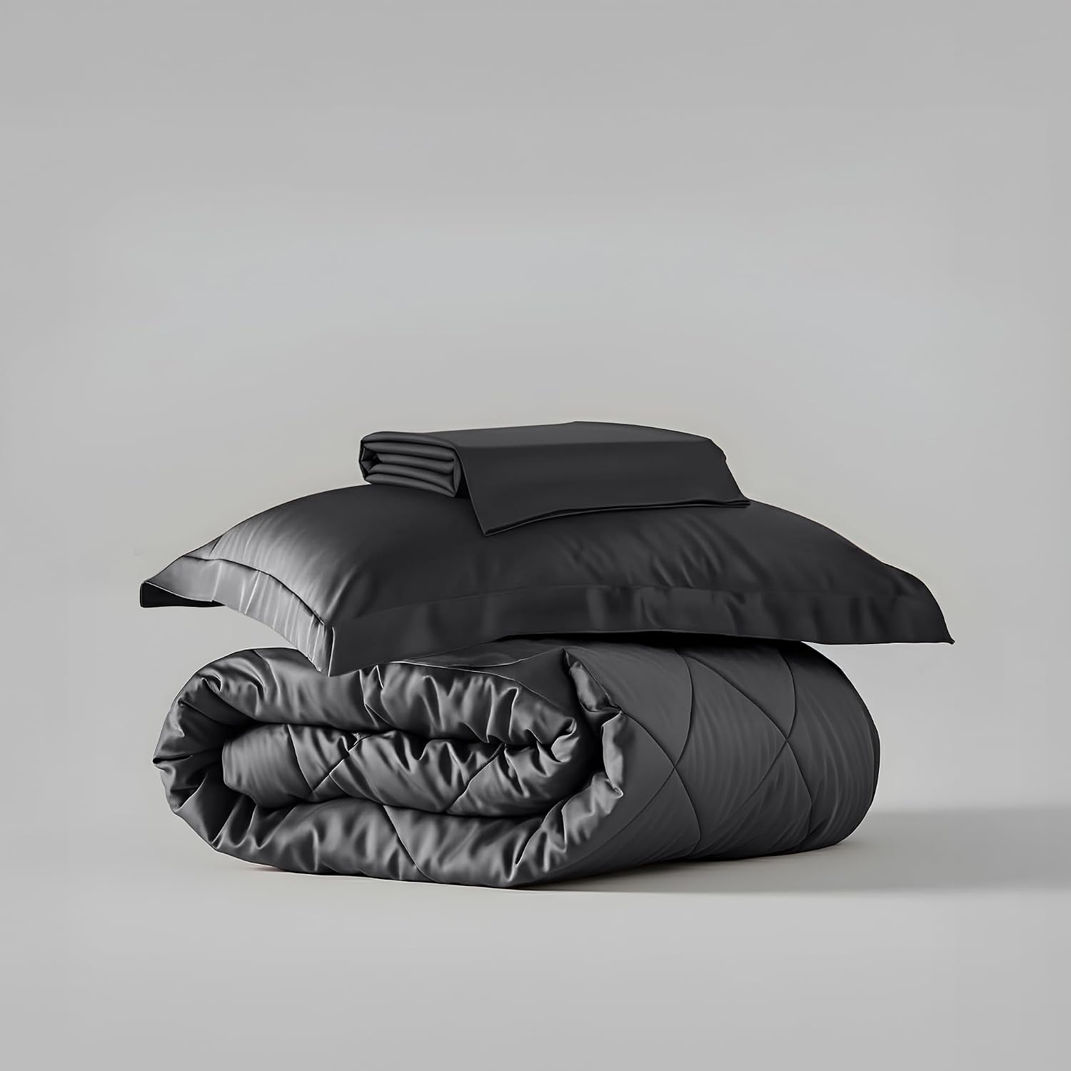 Single Bedsheet + Comforter With 1 Pillow Covers - 60 X 90 Inches, Dark Grey | Ideal For Gift Special Occasions | Perfect Romantic Bedsheet For Couples