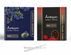 Aarogyam Herbals Pack Of 2 Flavours 100% Tobacco & Nicotine Free Cigarette For Relieve Stress & Mood Enhance Product Sweet Supari - Blueberry - 10 Sticks X 2 Packets
