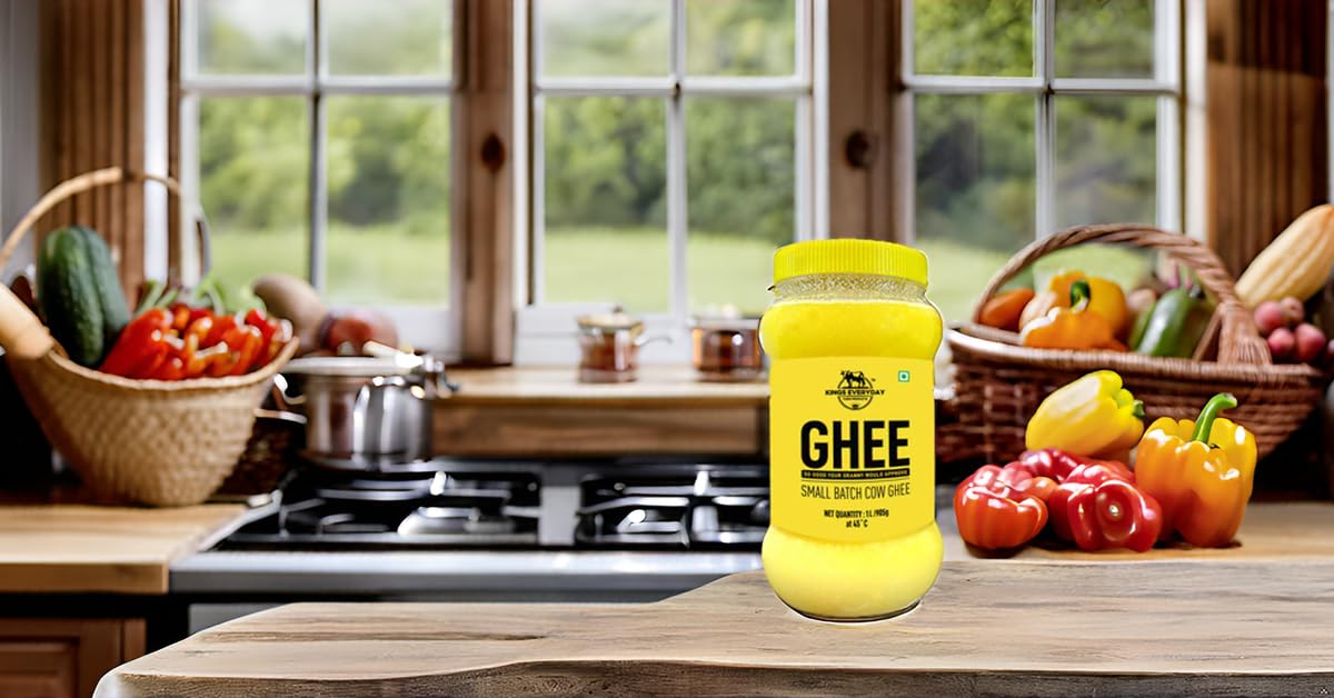 100% Pure Desi Daanedaar Cow Ghee By Kings Everyday | Rich Aroma & Taste Cow Ghee Ideal For Glowing Skin | (500ml) 16.9 Ounce | Jar Pack